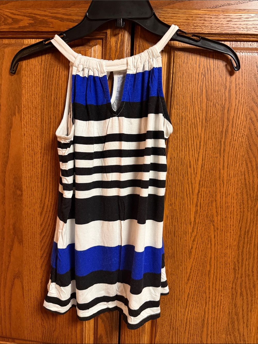 INC International Concepts Blue, Black & White Striped Halter Tank